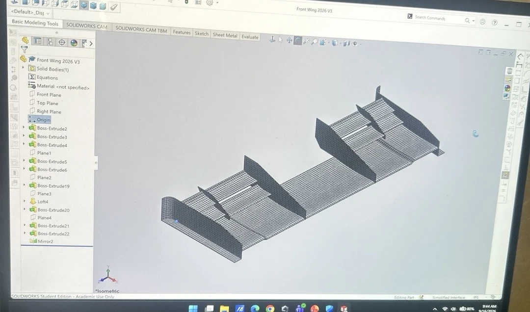 Actual CAD software displaying wing aerodynamic geometry