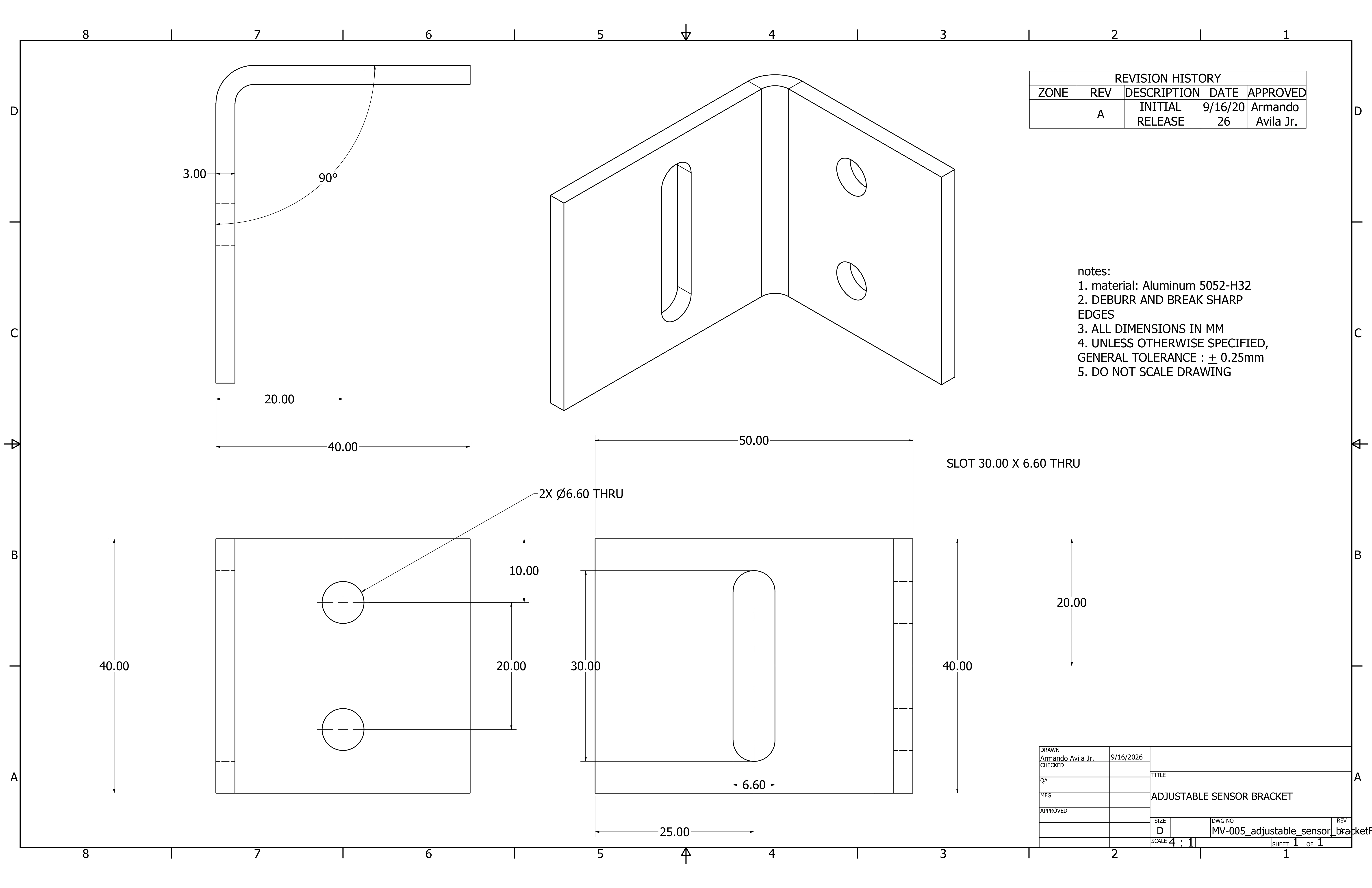 Enlarged dimensioned sensor bracket drawing